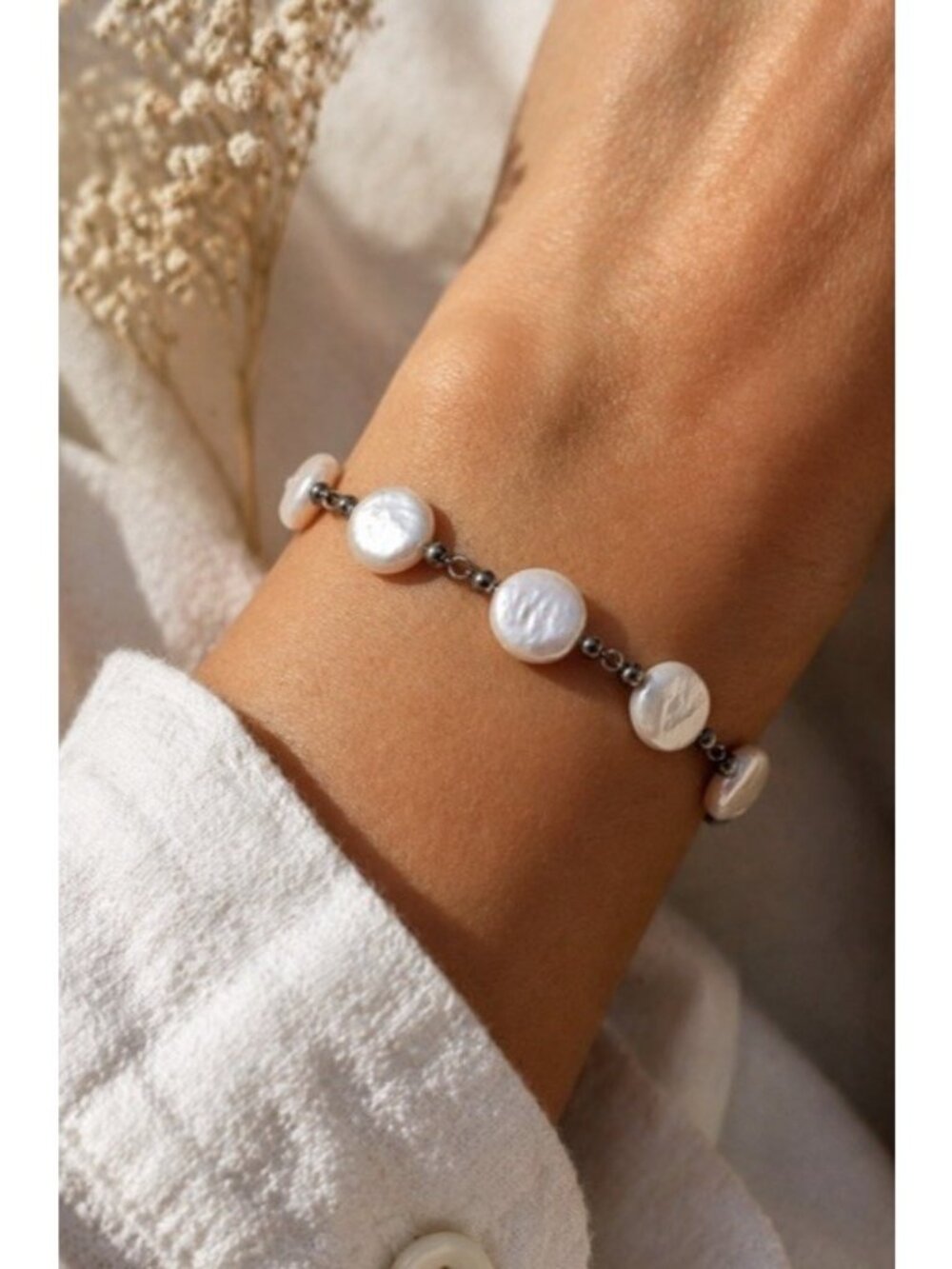 925 Sterling Silver Freshwater Pearl Bracelet Minimalist Elegance Black Bow IOB